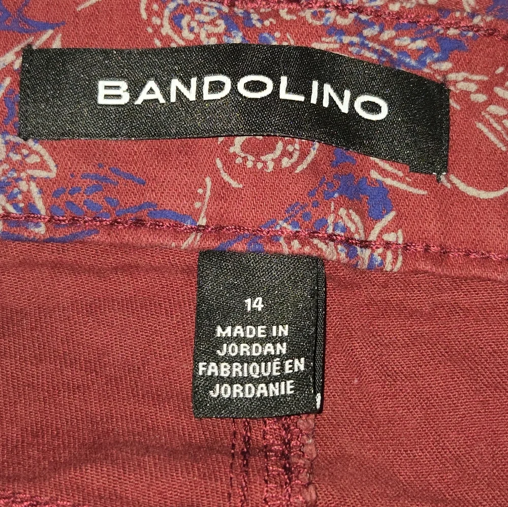 Bandolino Mandie Red Paisley‎ Corduroy High Rise Straight Leg Pants Plus Size 14